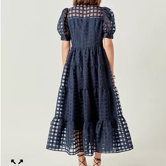 English Factory Gridded Organza Tiered Collared Maxi Dress, Blue, Medium, NWT - Picture 6 of 11